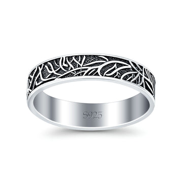 Tree Branches Oxidized Band Solid 925 Sterling Silver Thumb Ring (4.5mm)